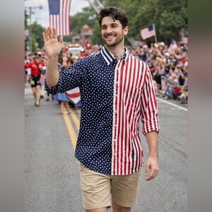 Vtg Mens L Palladium Patriotic FLAG Shirt USA Freedom America First